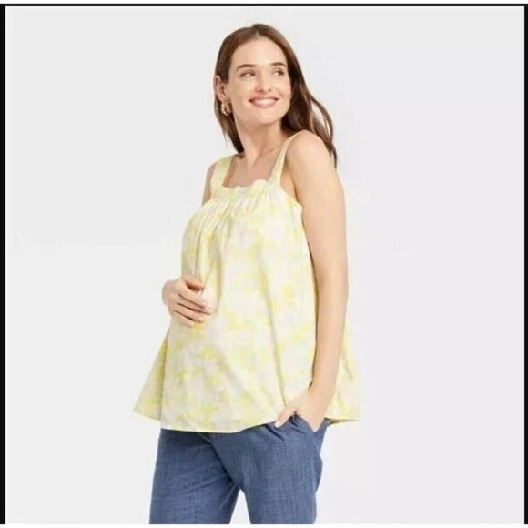The Nines by HATCH™ Cotton Maternity Tank Top Yellow Floral Size Small (0) - Picture 1 of 14